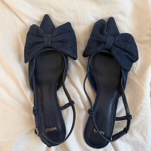 Mango Women's Dark Denim Bow Kitten Heels
